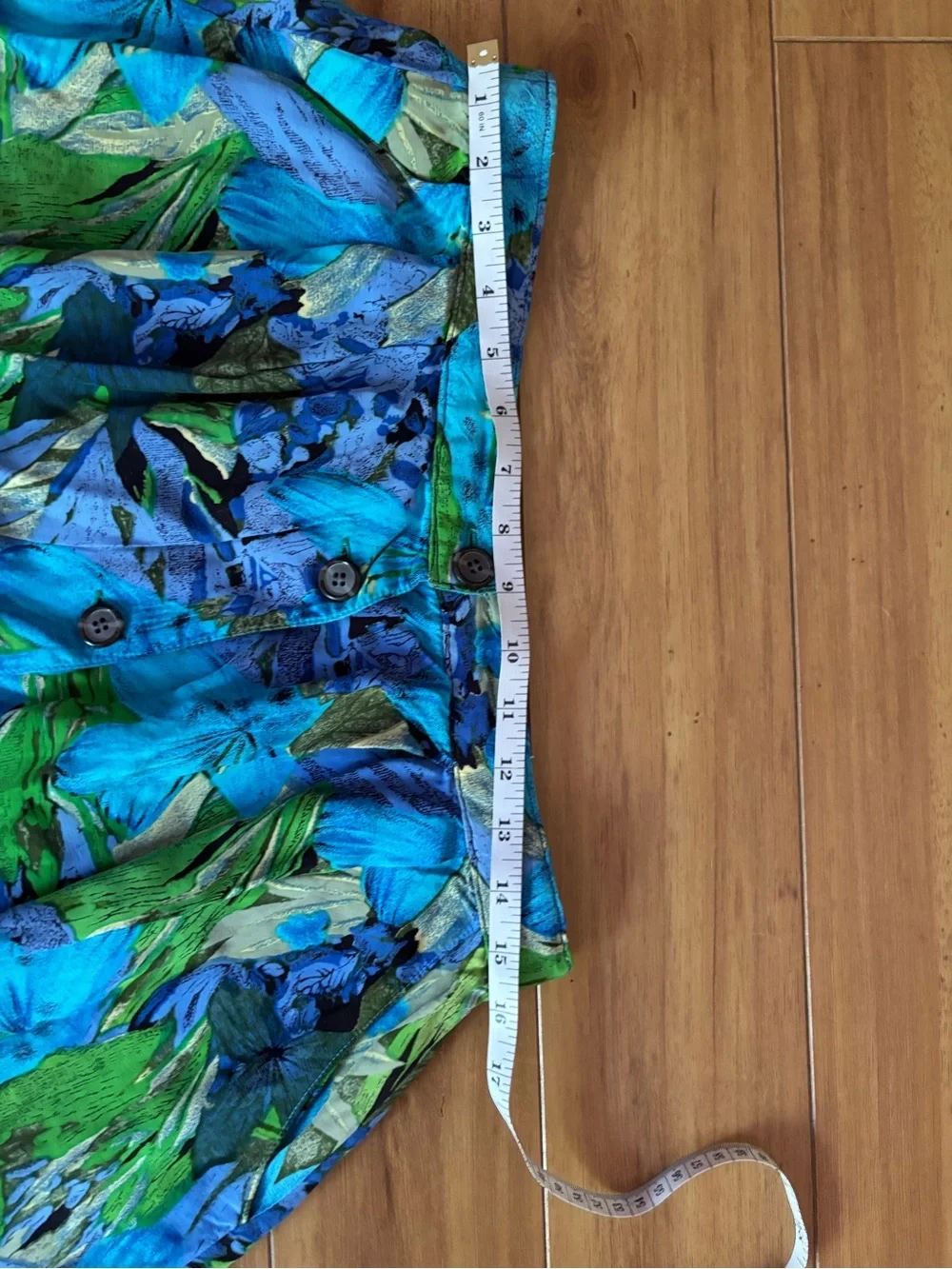 Vintage Lyceene Floral Button-Down Midi Skirt Blue Green M Resort Maximalist
